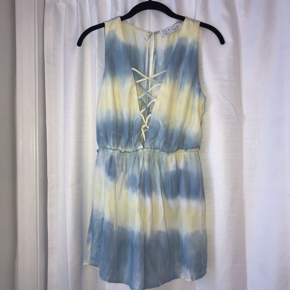 Stella Laguna Beach Yellow Blue Tie Dye Romper